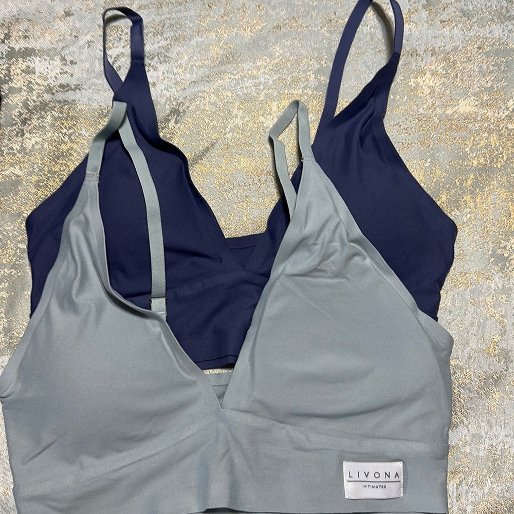 Livona Intimates 2 Plunge Bralettes Size M   1 blue 1 green